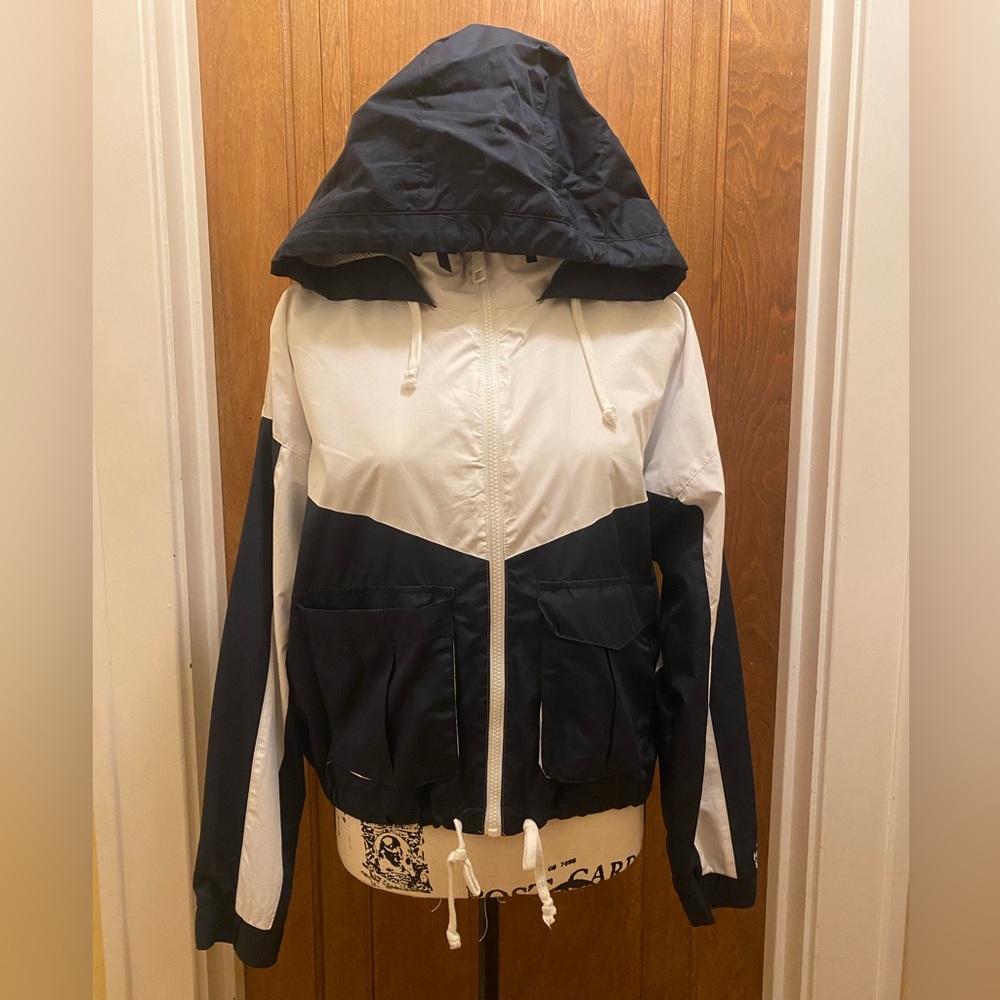 Hollister Navy Blue and White Windbreaker